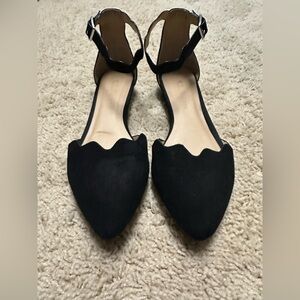 CL by Laundry Black Suede Scalloped Flats